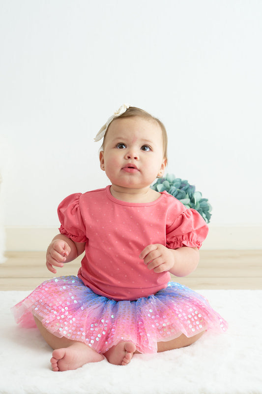 Coral Dot Dream Ruffle Top