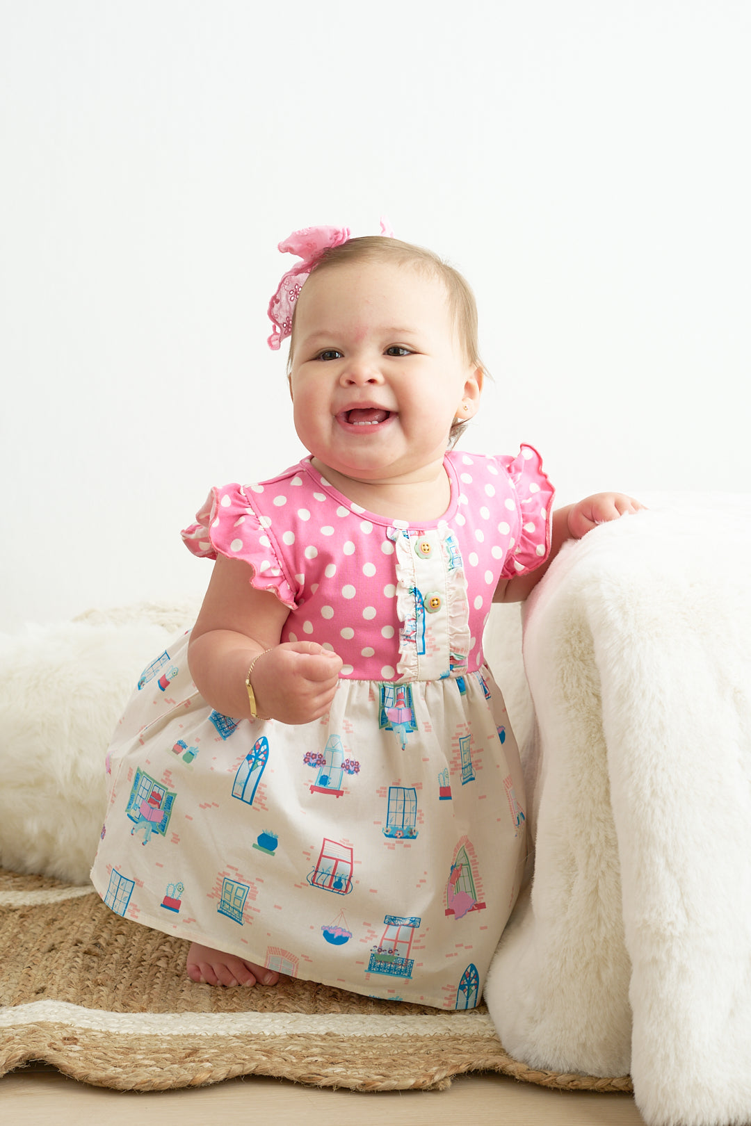 Whimsy Windowpane Polka Dot Ruffle Set