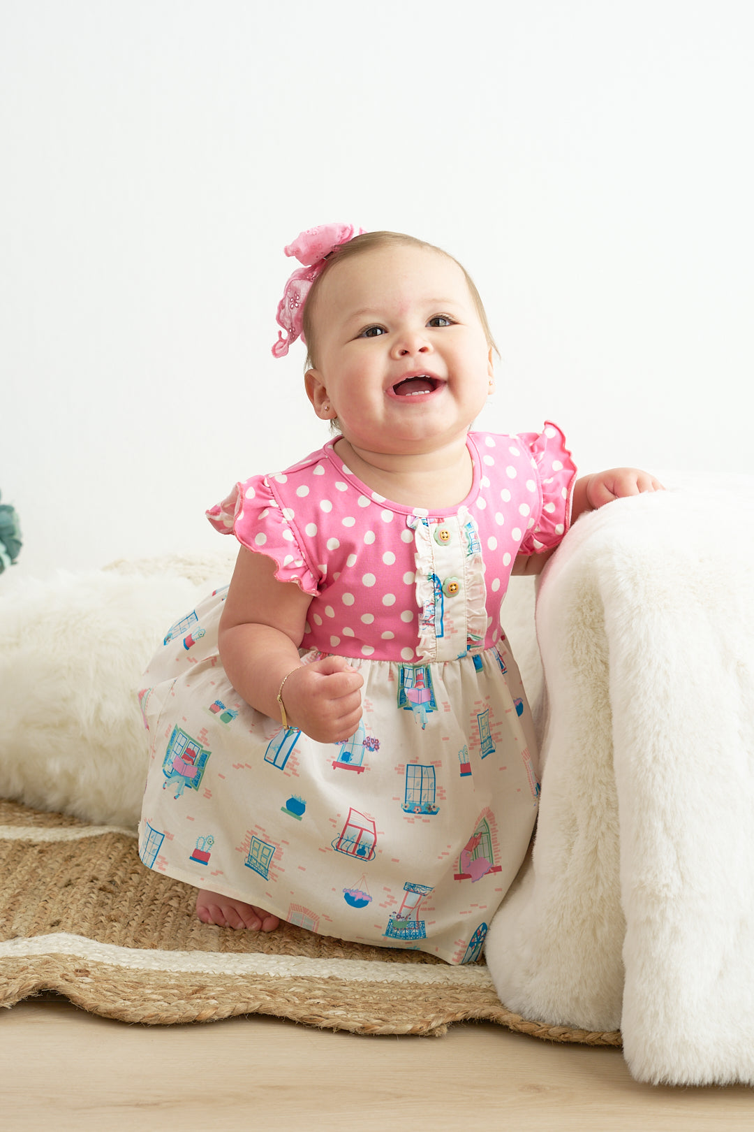 Whimsy Windowpane Polka Dot Ruffle Set