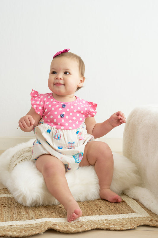 Whimsy Windowpane Polka Dot Bubble Romper