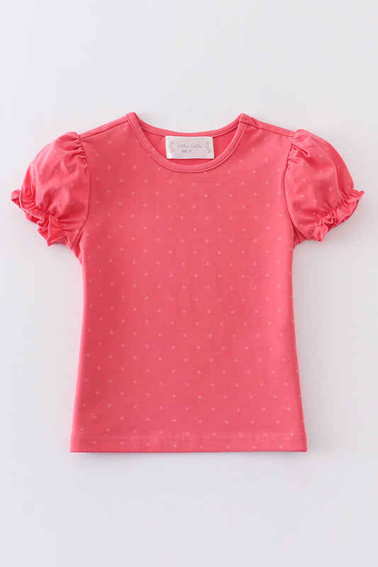 Coral Dot Dream Ruffle Top