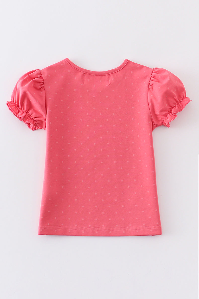 Coral Dot Dream Ruffle Top