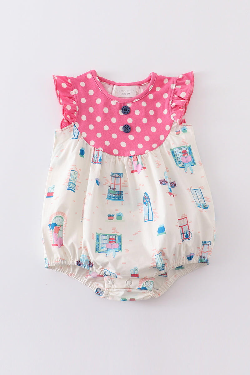 Whimsy Windowpane Polka Dot Bubble Romper