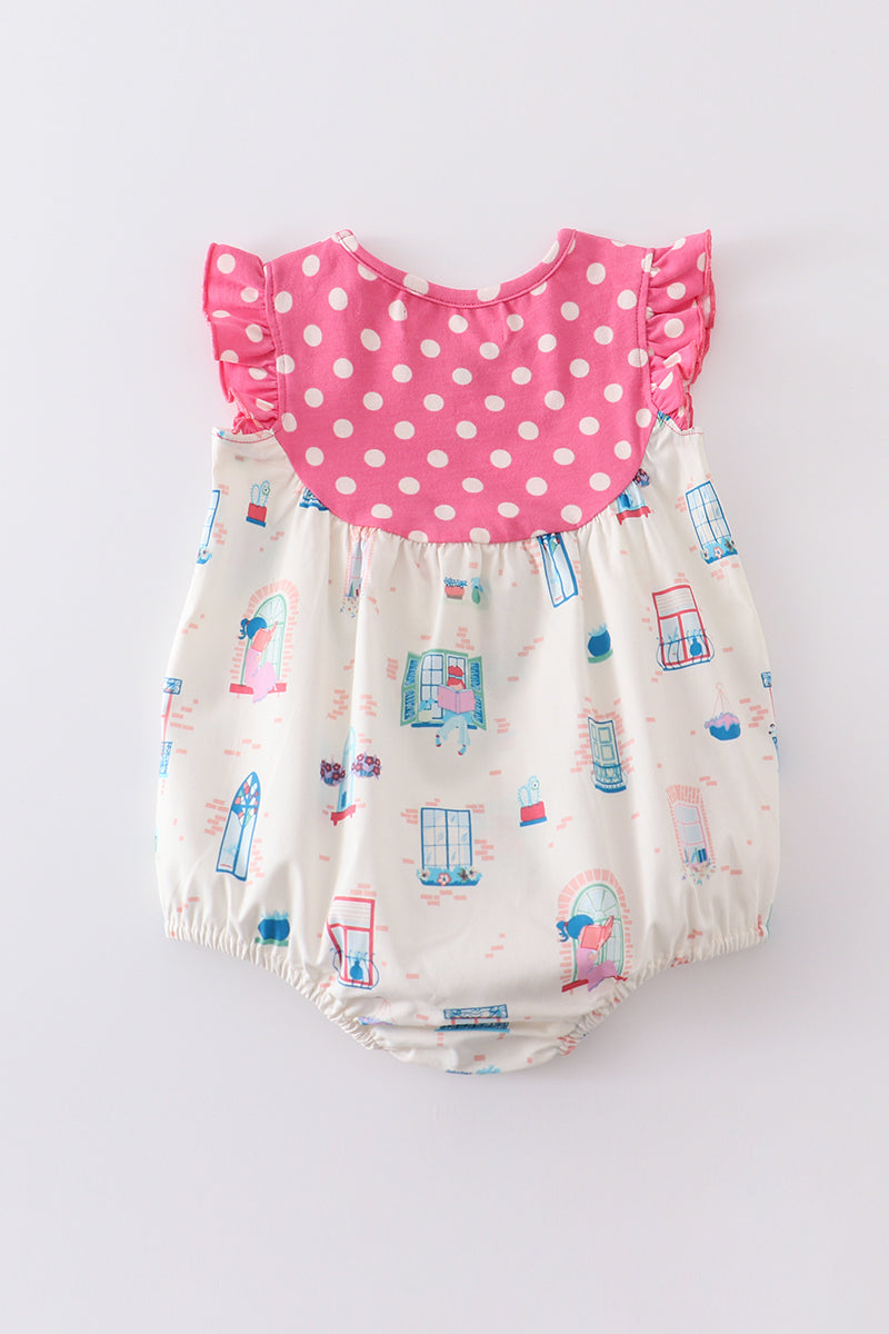 Whimsy Windowpane Polka Dot Bubble Romper